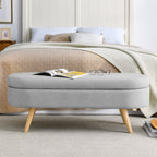 Ottoman Oval Storage Bench Rubber Wood Legs Grey(43.5"x16"x16")