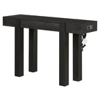 Rustic Console Table, Hidden Drawer, Side Power Outlet, Entryway Table, Black