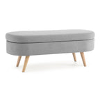 Ottoman Oval Storage Bench Rubber Wood Legs Grey(43.5"x16"x16")