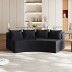 Sectional Sofa Curved Corduroy Black 2 Seat Modular No Assembly