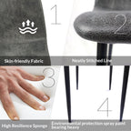 Mid-Century Dining Chairs Set of 4 | Spoon-Back Upholstered Seats & Black Metal Legs — Brown / Grey