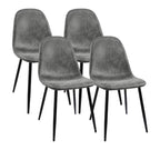 Mid-Century Dining Chairs Set of 4 | Spoon-Back Upholstered Seats & Black Metal Legs — Brown / Grey