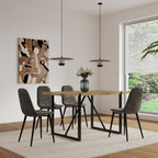 Mid-Century Dining Chairs Set of 4 | Spoon-Back Upholstered Seats & Black Metal Legs — Brown / Grey
