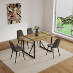 Mid-Century Dining Chairs Set of 4 | Spoon-Back Upholstered Seats & Black Metal Legs — Brown / Grey