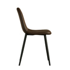 Mid-Century Dining Chairs Set of 4 | Spoon-Back Upholstered Seats & Black Metal Legs — Brown / Grey