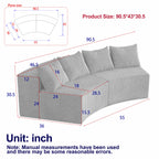 Sectional Sofa Curved Corduroy Black 2 Seat Modular No Assembly