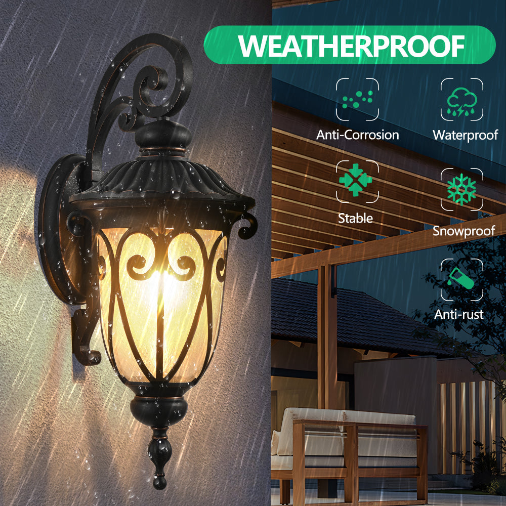 23" Outdoor Wall Lantern, Black Vintage Wall Sconce with Bubble Glass, Weatherproof Exterior Light Fixture for Porch, Patio & Entryway