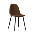 Mid-Century Dining Chairs Set of 4 | Spoon-Back Upholstered Seats & Black Metal Legs — Brown / Grey