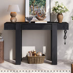 Rustic Console Table, Hidden Drawer, Side Power Outlet, Entryway Table, Black