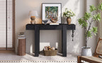 Rustic Console Table, Hidden Drawer, Side Power Outlet, Entryway Table, Black