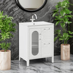 24" Bathroom Vanity with Sink, Bathroom Vanity Cabinet with Two Drawers and Door, Adjustable Shelf, Solid Wood and MDF, White