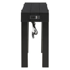 Rustic Console Table, Hidden Drawer, Side Power Outlet, Entryway Table, Black