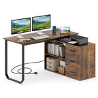 55 Inch Reversible L Shaped Desk with 3 Drawers Home Office Desk with Adjustable Shelf