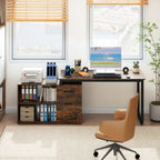 55 Inch Reversible L Shaped Desk with 3 Drawers Home Office Desk with Adjustable Shelf