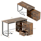 55 Inch Reversible L Shaped Desk with 3 Drawers Home Office Desk with Adjustable Shelf