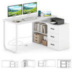 55 Inch Reversible L Shaped Desk with 3 Drawers Home Office Desk with Adjustable Shelf