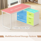 55 Inch Reversible L Shaped Desk with 3 Drawers Home Office Desk with Adjustable Shelf