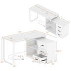 55 Inch Reversible L Shaped Desk with 3 Drawers Home Office Desk with Adjustable Shelf