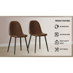Mid-Century Dining Chairs Set of 4 | Spoon-Back Upholstered Seats & Black Metal Legs — Brown / Grey