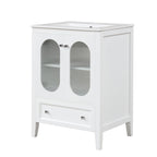 24" Bathroom Vanity with Sink, Bathroom Vanity Cabinet with One Drawer and Doors, Adjustable Shelf, Solid Wood and MDF, White