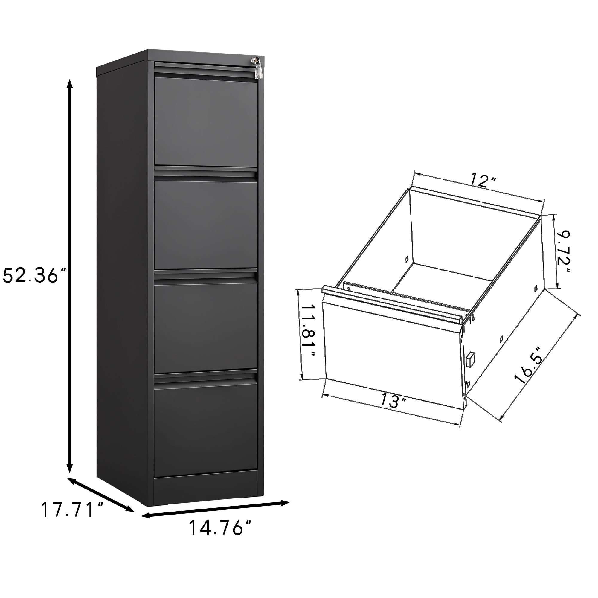 Durable Metal 3 Drawer File Cabinet With Lock For Office Storage
