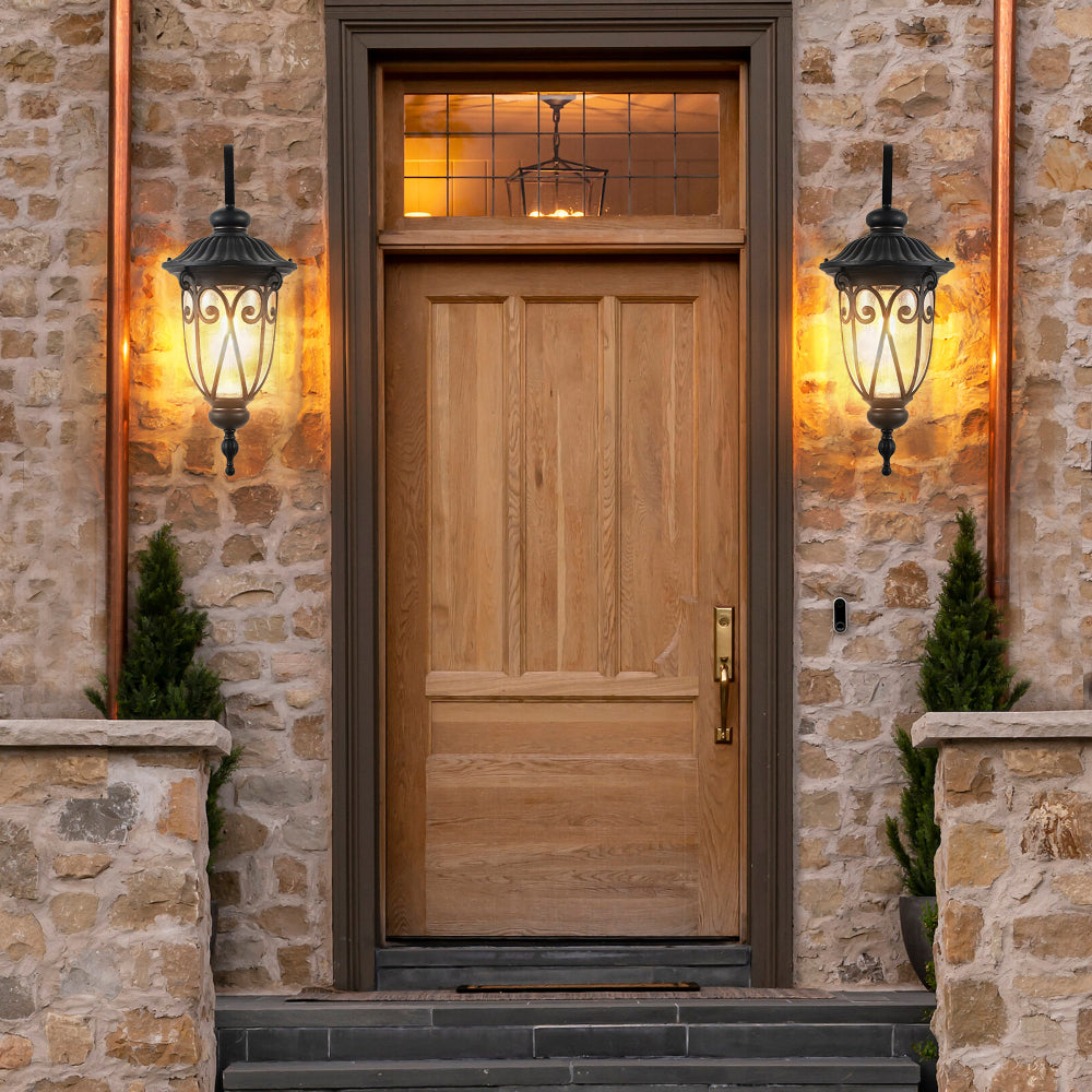 23" Outdoor Wall Lantern, Black Vintage Wall Sconce with Bubble Glass, Weatherproof Exterior Light Fixture for Porch, Patio & Entryway