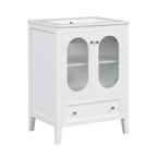 24" Bathroom Vanity with Sink, Bathroom Vanity Cabinet with One Drawer and Doors, Adjustable Shelf, Solid Wood and MDF, White