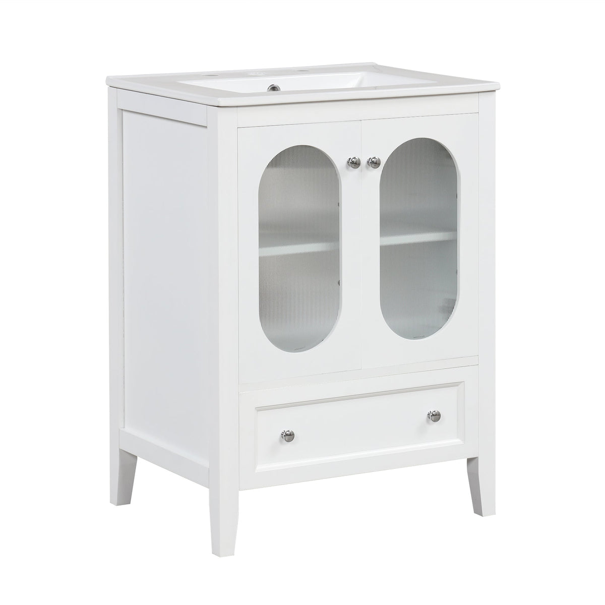 24" Bathroom Vanity with Sink, Bathroom Vanity Cabinet with One Drawer and Doors, Adjustable Shelf, Solid Wood and MDF, White