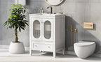 24" Bathroom Vanity with Sink, Bathroom Vanity Cabinet with One Drawer and Doors, Adjustable Shelf, Solid Wood and MDF, White