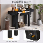 Rustic Console Table, Hidden Drawer, Side Power Outlet, Entryway Table, Black