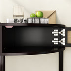 Half-Moon Console Table with Rattan Sliding Doors | Boho Semicircle Entryway Table with 2 Storage Cabinets & Bottom Shelf