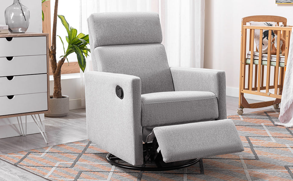 Modern Upholstered Rocker Nursery Chair Plush Seating Glider Swivel Recliner Chair Gray