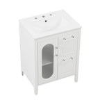 24" Bathroom Vanity with Sink, Bathroom Vanity Cabinet with Two Drawers and Door, Adjustable Shelf, Solid Wood and MDF, White