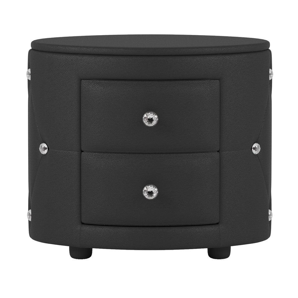 Elegant PU Nightstand with 2 Drawers and Crystal Handle,Fully Assembled Except Legs&Handles,Storage Bedside Table - Black