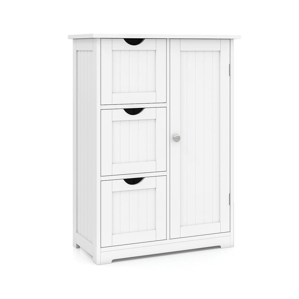Bathroom Floor Cabinet Side Storage Cabinet with 3 Drawers and 1 Cupboard