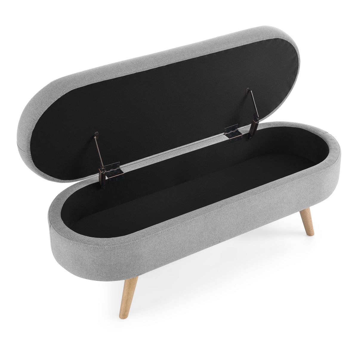 Ottoman Oval Storage Bench Rubber Wood Legs Grey(43.5"x16"x16")