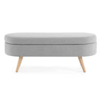 Ottoman Oval Storage Bench Rubber Wood Legs Grey(43.5"x16"x16")