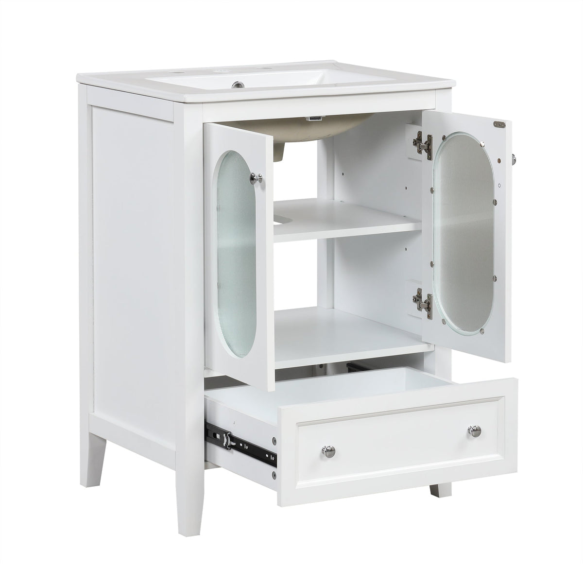 24" Bathroom Vanity with Sink, Bathroom Vanity Cabinet with One Drawer and Doors, Adjustable Shelf, Solid Wood and MDF, White
