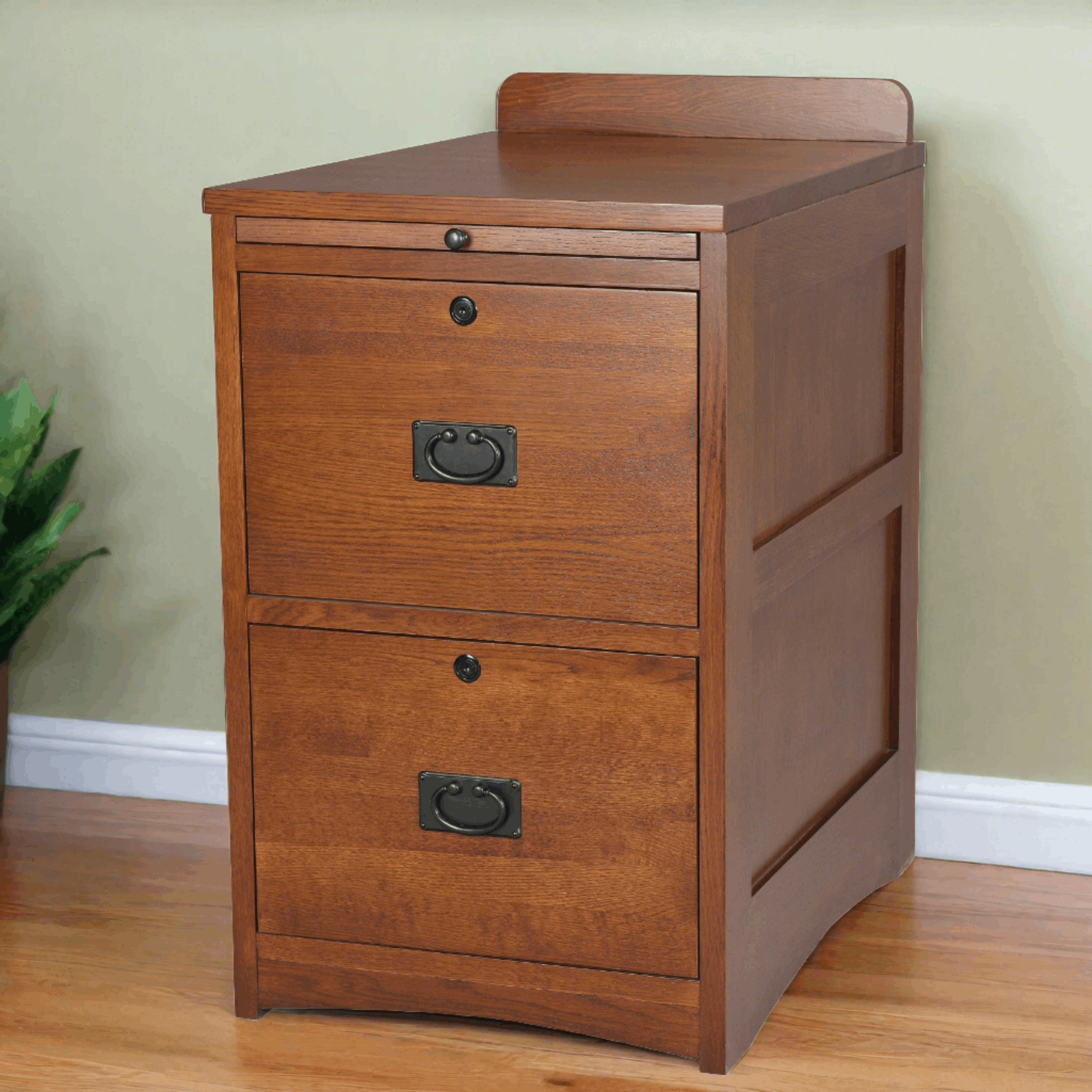 Mission Oak 2-Drawer File Cabinet w/ Writing Tray – MC