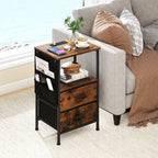 End Table with Charging Station Set of 2 Nightstand with 2 Folding Fabric Drawers