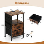 End Table with Charging Station Set of 2 Nightstand with 2 Folding Fabric Drawers