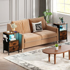 End Table with Charging Station Set of 2 Nightstand with 2 Folding Fabric Drawers
