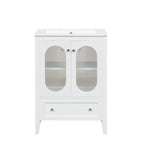 24" Bathroom Vanity with Sink, Bathroom Vanity Cabinet with One Drawer and Doors, Adjustable Shelf, Solid Wood and MDF, White