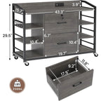 Grey Printer Stand Bookcase Power Station Mobile Office File Cabinet