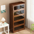 Modern Bamboo Bookshelf Storage Cabinet with Flip Doors 4/5/6 Tier Bookcase for Living Room Bedroom Office