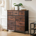 JHK Dresser For Bedroom With 9 Fabric Storage Drawer Wardrobe Tall Chest Organizer Closet Adult Kids Clothes Cabinet Furniture