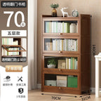 Modern Bamboo Bookshelf Storage Cabinet with Flip Doors 4/5/6 Tier Bookcase for Living Room Bedroom Office