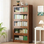 Modern Bamboo Bookshelf Storage Cabinet with Flip Doors 4/5/6 Tier Bookcase for Living Room Bedroom Office