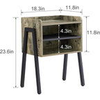 Set of 2 Modern Industrial Grey Wood Black Metal Side Table Nightstand End Table
