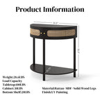 Half-Moon Console Table with Rattan Sliding Doors | Boho Semicircle Entryway Table with 2 Storage Cabinets & Bottom Shelf